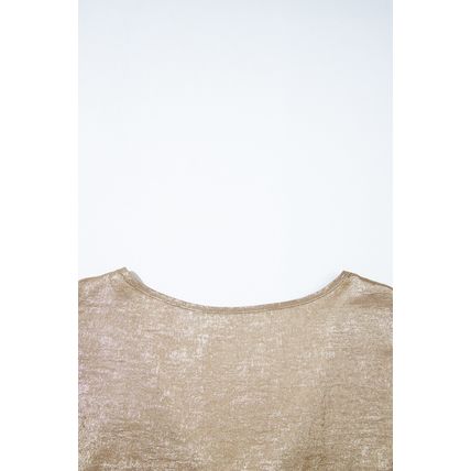 Gold Plus Size Metallic V Neck Short Sleeve Blouse