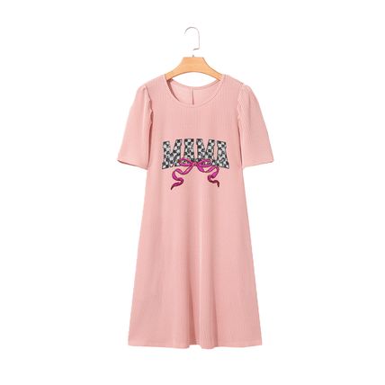 Blossom MAMA Bow Patched Graphic Puff Sleeve Corded Mini Dress
