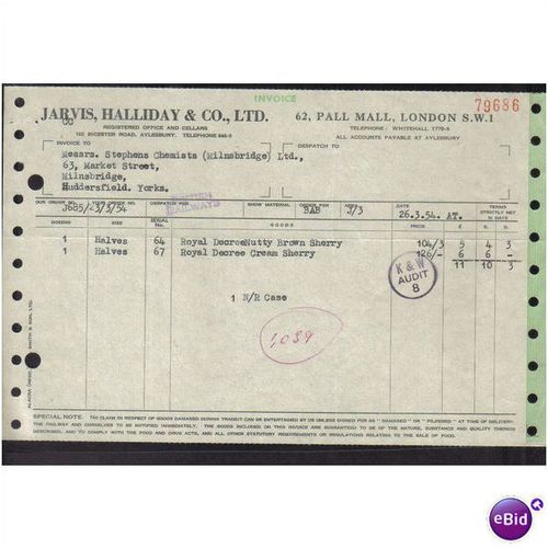 JARVIS HALLIDAY & CO LTD,PALL MALL, LONDON,SW1, 26/3/1954