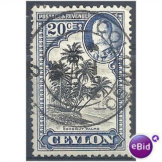 Ceylon 1936 SG374 20c Black & Grey-Blue Fine Used - remainders to back.
