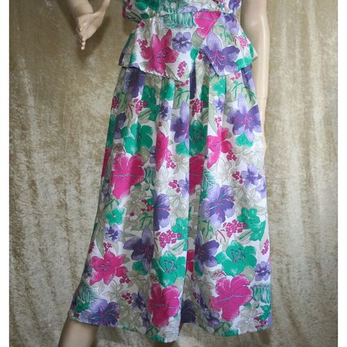 Vintage 1980 Bold Floral Peplum Jacket Skirt Suit Size 10