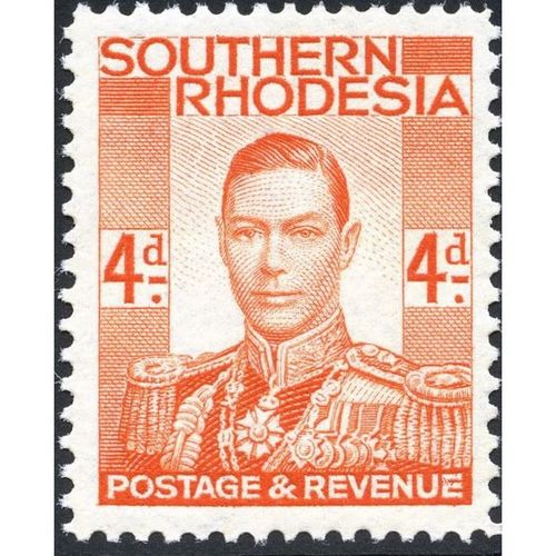 Southern Rhodesia KGVI 1937 4d Red Orange Mounted Mint MM SG 43 postage stamp