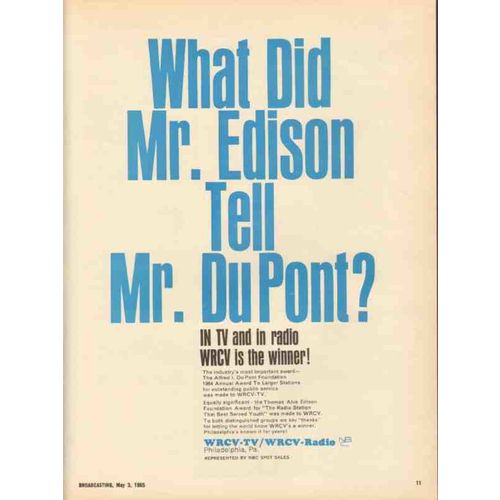 wrcv tv 1965 philadelphia pa what did edison tell dupont vintage ad