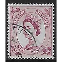 SG 523: 6d. reddish purple Definitive: Queen Elizabeth II, wmk. Tudor Crown.