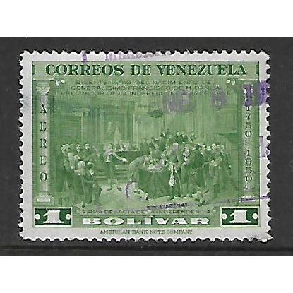 VENEZUELA 1950 DECLARATION OF INDEPENDENCE 1b GREEN SG847 FINE USED#2