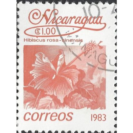 NICARAGUA, FLOWER, Hibiscus rosa-sinensis, brown-violet 1983, 1cordoba