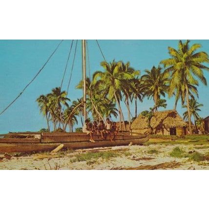 Fijian Koro Fiji Canoe Canoes Village Life 1970s Postcard