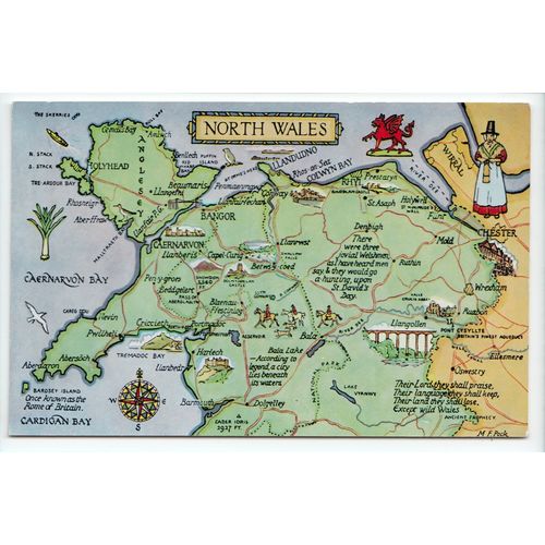 North Wales Map Postcard 4587