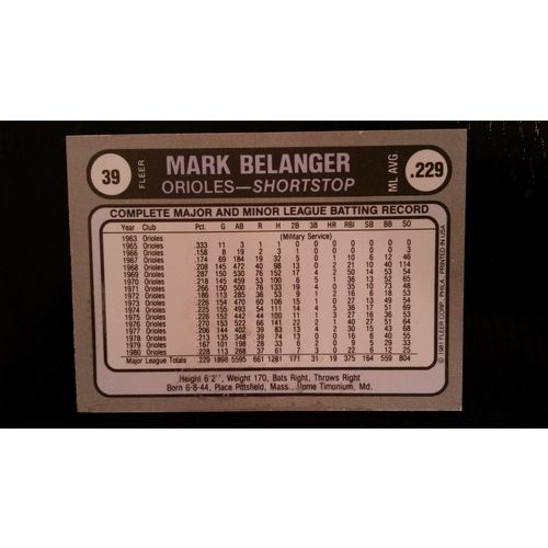 1981 Fleer Star Sticker Card # 039 Mark Belanger Very Good-Excellent (4) Orioles