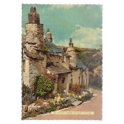 XlV CENTURY COTTAGE, TINTAGEL, CORNWALL unused postcard by Harvey Barton =