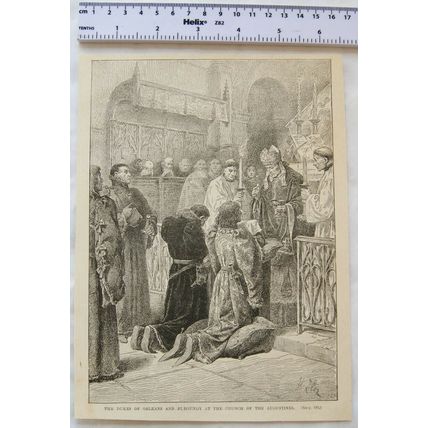 Vintage engraving - Dukes of Orleans and Burgency at the Churcho of Augustines