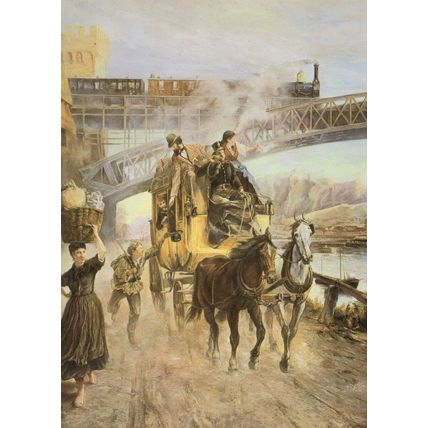 German Upper Class Victorian Stage Coach Painting postcard