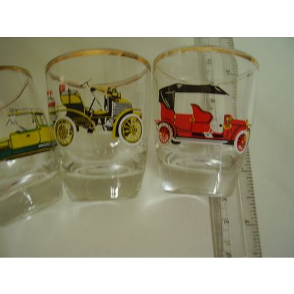 Vintage 4 Classic Motor Cars Enamelled Shot Glasses Rolls Royce Wolseley Austin
