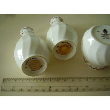 Vintage Wedgwood Pink Garland Pattern Porcelain Salt Pepper & Mustard Cruet Set