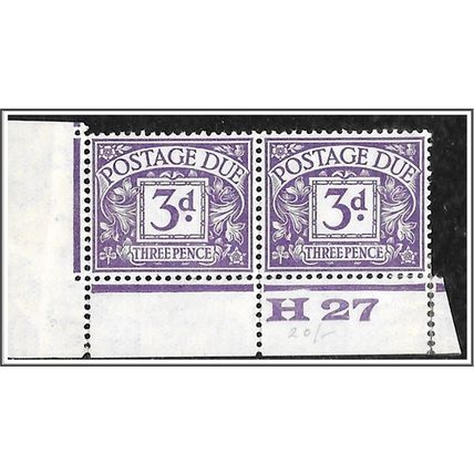 KGV 1924 D14 3d Dull Violet Block Cypher Postage Due Pair Unmounted Mint