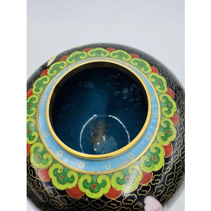 Vintage Cloisonne Brass Enameled Ginger Jar Floral Butterfly Inlay Design 7in