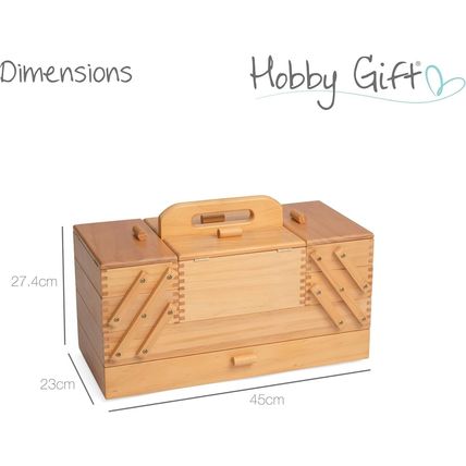 Hobbygift Large 4Tier Pine Wooden Cantilever Sewing Box Craft Storage Collection