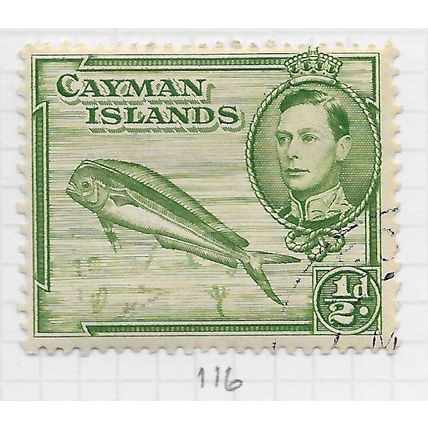 CAYMAN ISLANDS 1938 KG6 DOLPHINFISH FISH SG116 USED 116 SG