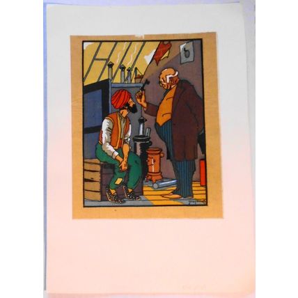 A Turbaned Man & a Man with a Key, by Jean Drotz - Antique print, 8" x 5 3/4"