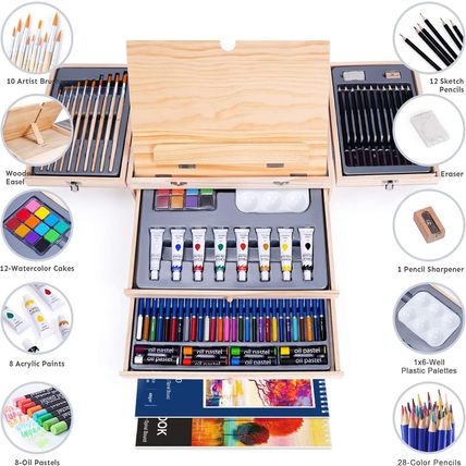 85 Piece Deluxe Wooden Art Supplies, Art Kit with Easel and Acrylic Pad, Art Set