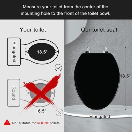 Black Elongated Toilet Seat Natural Wood Toilet Seat with Zinc Alloy Hinges, Eas