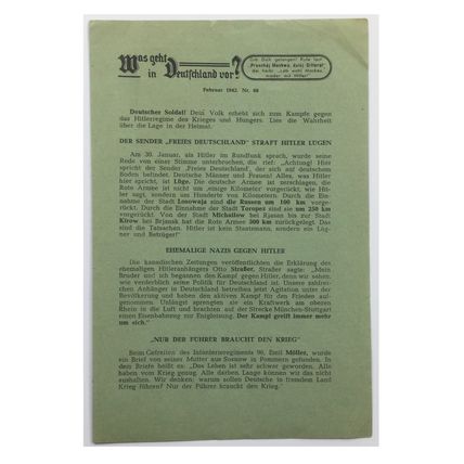 Original WW2 Soviet/Russian Air Drop Propaganda Leaflet. - Code 822. - 1942.