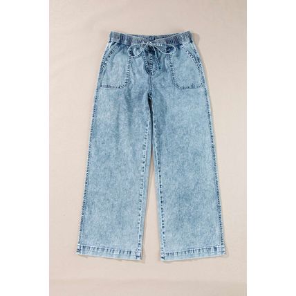 Myosotis Mineral Wash Drawstring Waist Loose Straight Denim Pants