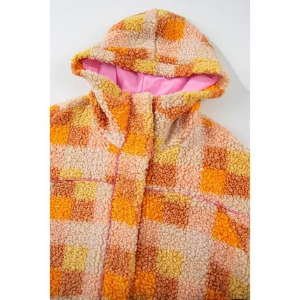 Orange Checkered Sherpa Hooded Jacket