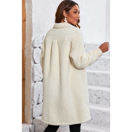 Beige Contrast Flap Pocket Single Breasted Teddy Coat