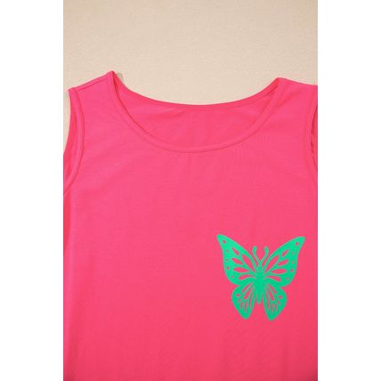 Sachet Pink Butterfly Graphic Casual Tank Top