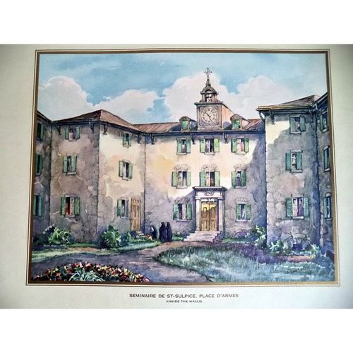 Vintage Paul Caron print Seminaire St Sulpice Montreal art Lithograph painting