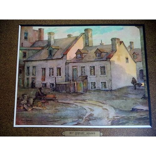 Vintage Paul Caron print old houses st vincent montreal art Lithograph painting