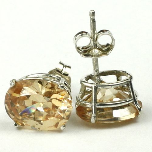 Champagne CZ, 925 Sterling Silver Post Earrings, SE102