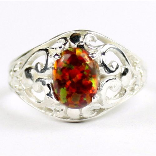 Created Red Brown Opal, 925 Sterling Silver Ring, SR111