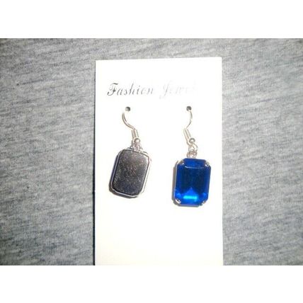 Wonderful neon blue crystal glass baguette cut earrings