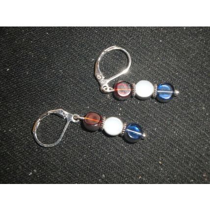 Smaall silvered red white blue swing dangle leverback earrings pettite or child
