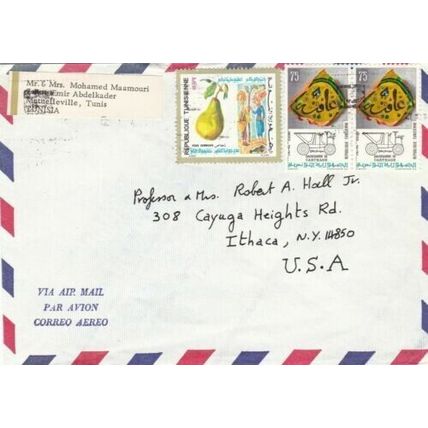 Tunisia Tunis-Ithaca USA Airmail Cover written VGC