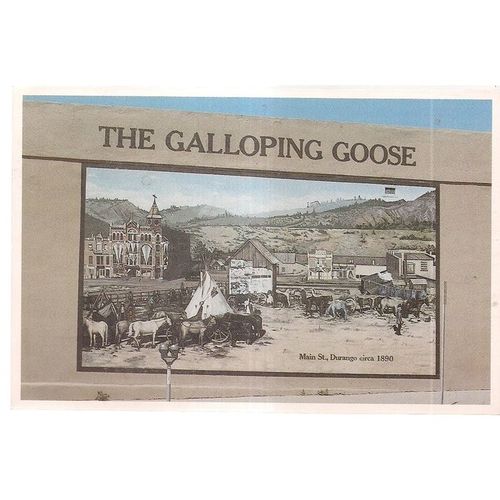 THE GALLOPING GOOSE GIFT STORE mural, Durango, Colorado postcard c.1981 unused #