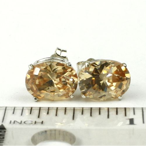 Champagne CZ, 925 Sterling Silver Post Earrings, SE102