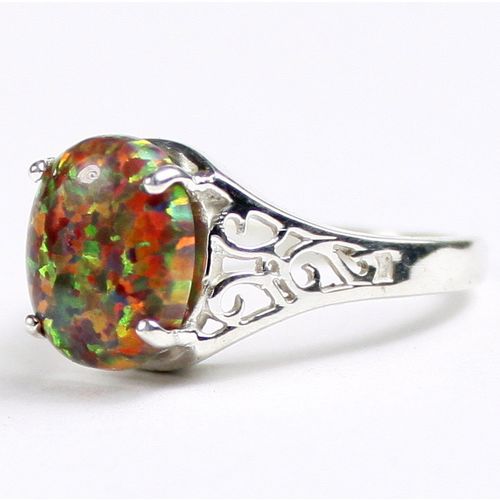 Created Red Brown Opal, 925 Sterling Silver Ring, SR057