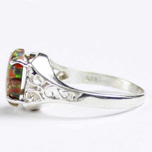 Created Red Brown Opal, 925 Sterling Silver Ring, SR057