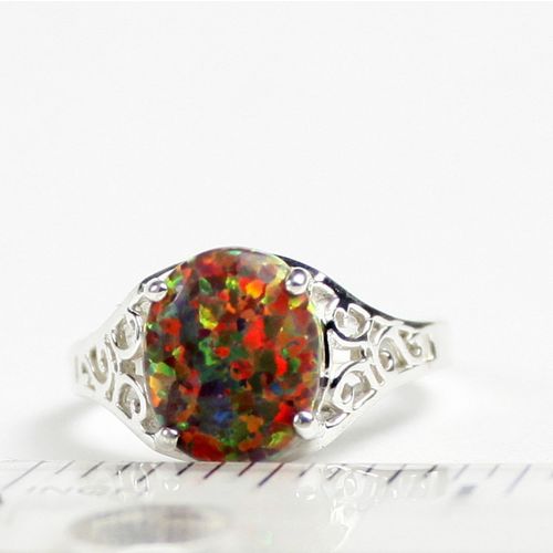 Created Red Brown Opal, 925 Sterling Silver Ring, SR057