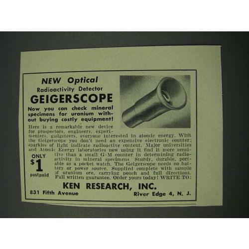 1954 Ken Research Geigerscope Ad - Radioactivity Detector