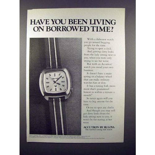 1972 Bulova Accutron 263 Watch Ad - Borrowed Time?