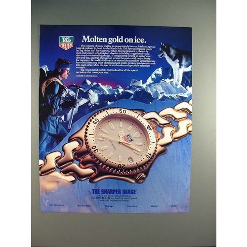 1989 Tag Heuer Sports Elegance Watch Ad - Gold on Ice!