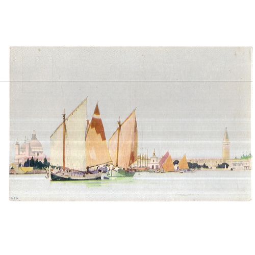 RIVER SCENE, painting unused vintage postcard =