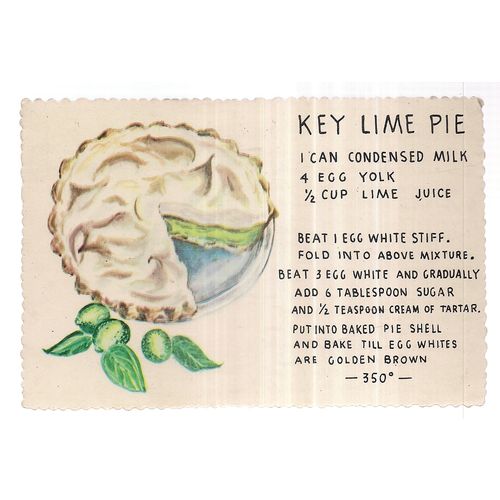 KEY LIME PIE RECIPE used vintage American postcard 1977 postmark =
