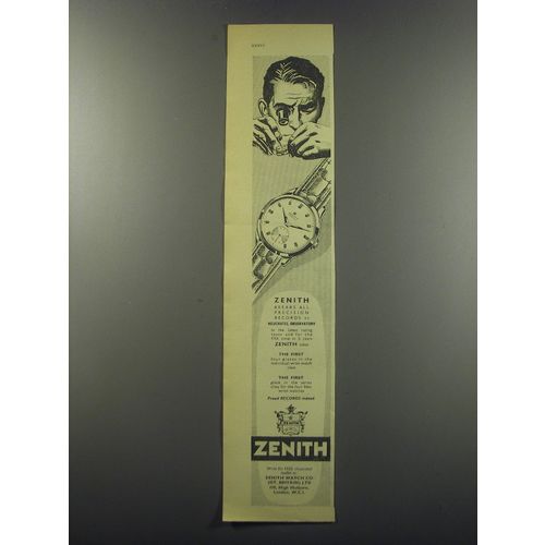 1955 Zenith Watches Advertisement - breaks all precision records at Neuchatel