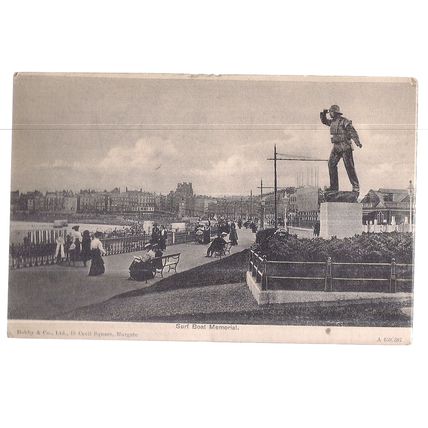 SURF BOAT MEMORIAL, MARGATE, KENT unused antique postcard by Bobby & Co Ltd. =