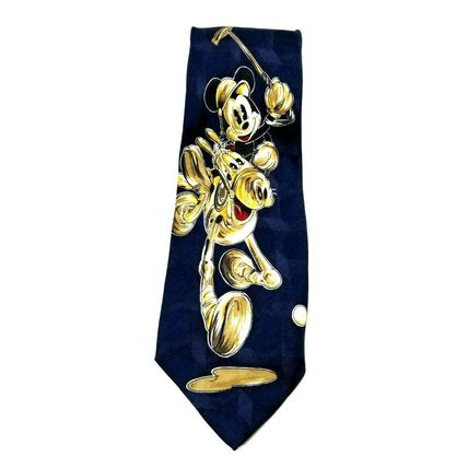 Vtg Disney Novelty Necktie Polo Player Mickey Mouse Dark Blue Silk 4" x 62" (J9)